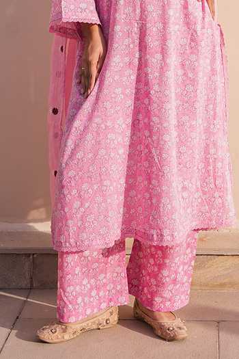 Shop_Gulabo Jaipur_Pink Cotton, Cambric Keyhole Neck Afsana Printed Kurta Pant Set _Online_at_Aza_Fashions