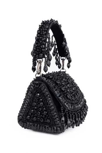 Buy_House Of Kosha_Black Beads, Crystals, Tassels Josy Suede Embellished Mini Bag _Online_at_Aza_Fashions