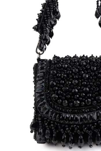 Shop_House Of Kosha_Black Beads, Crystals, Tassels Josy Suede Embellished Mini Bag _Online_at_Aza_Fashions