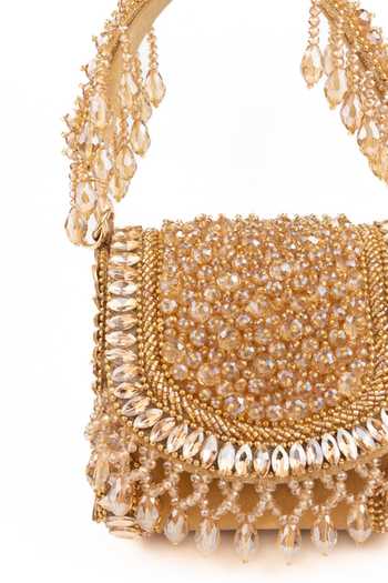 Buy_House Of Kosha_Gold Beads, Pearls, Crystals, Tassels Josy Suede Embellished Mini Bag _Online_at_Aza_Fashions