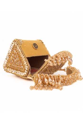 Shop_House Of Kosha_Gold Beads, Pearls, Crystals, Tassels Josy Suede Embellished Mini Bag _Online_at_Aza_Fashions