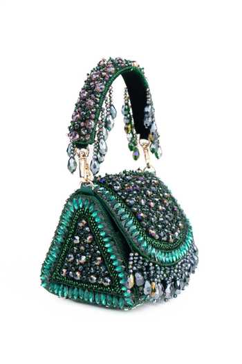 Buy_House Of Kosha_Gold Beads, Stones, Crystals, Tassels Josy Suede Embellished Mini Bag _Online_at_Aza_Fashions