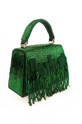 Buy_House Of Kosha_Gold Beads, Tassels, Fringe Bushra Suede Handcrafted Box Bag _Online_at_Aza_Fashions