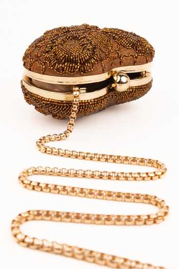 Buy_House Of Kosha_Gold Embroidery, Beads Cora Suede Embellished Heart Bag _Online_at_Aza_Fashions