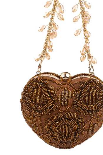 Shop_House Of Kosha_Gold Embroidery, Beads Cora Suede Embellished Heart Bag _Online_at_Aza_Fashions