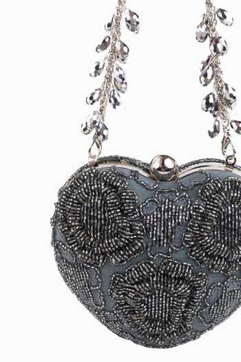 Shop_House Of Kosha_Silver Beads, Crystals Cora Suede Embellished Heart Bag _Online_at_Aza_Fashions