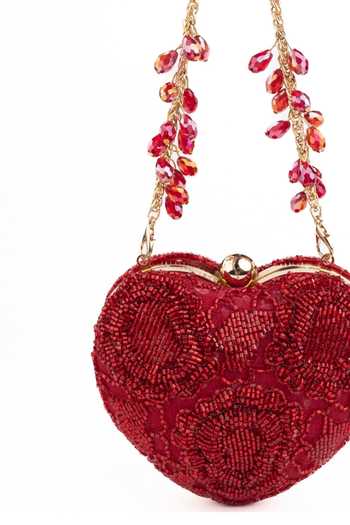 Shop_House Of Kosha_Red Beads Cora Suede Embellished Heart Bag _Online_at_Aza_Fashions