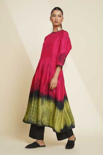 Shop_Taika By Poonam Bhagat_Pink Silk Round Neck Digitally Printed Kurta And Pant Set _Online_at_Aza_Fashions