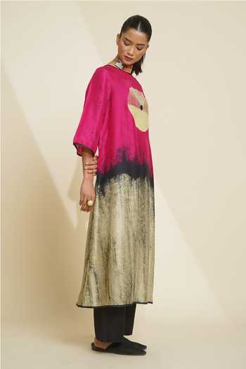 Taika By Poonam Bhagat_Multi Color Silk Embroidery Round Neck Blended Kurta And Pant Set _Online_at_Aza_Fashions