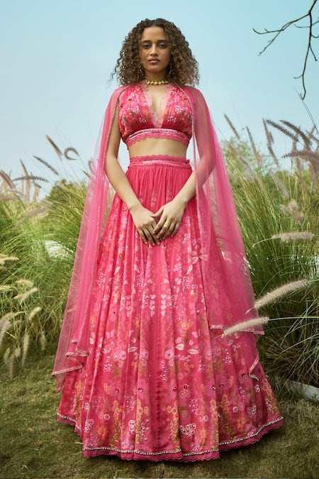 Basil Leaf Floral Print Lehenga Set