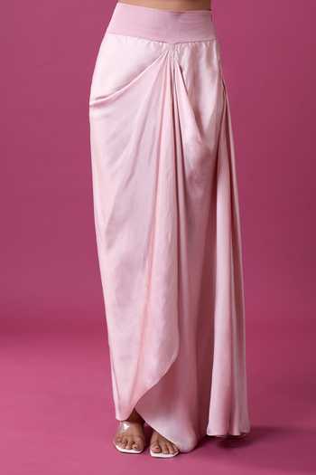 Buy_Prisho_Pink Embroidery Round Neck Kaftan And Draped Skirt Set _Online_at_Aza_Fashions
