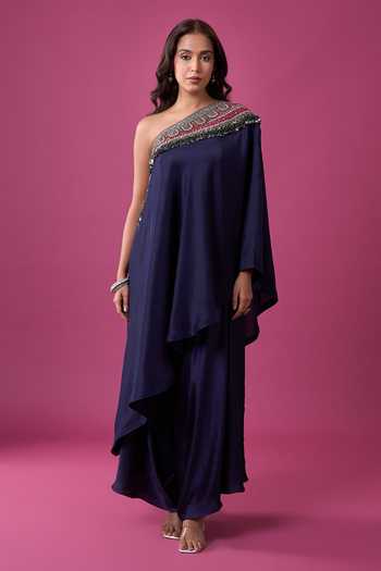 Prisho Blue Embroidery, Sequins, Beads, Mirrors One Embellished Tunic And Pant Set at Aza Fashions Prisho_Blue Embroidery, Sequins, Beads, Mirrors One Embellished Tunic And Pant Set _at_Aza_Fashions