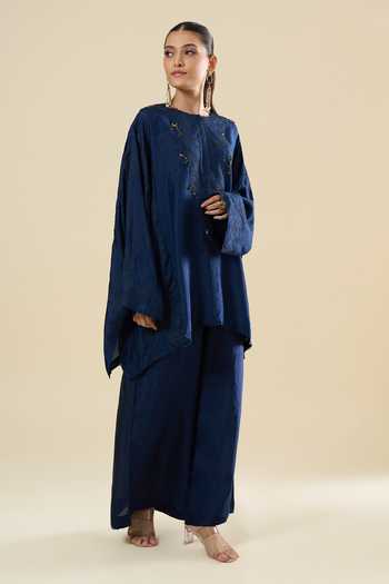 Shop_Anamika Khanna_Blue Embroidery, Sequins Tonal Kurta And Pant Set _Online_at_Aza_Fashions