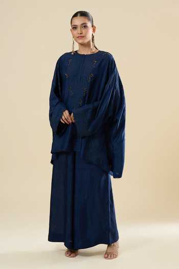 Anamika Khanna_Blue Embroidery, Sequins Tonal Kurta And Pant Set _at_Aza_Fashions
