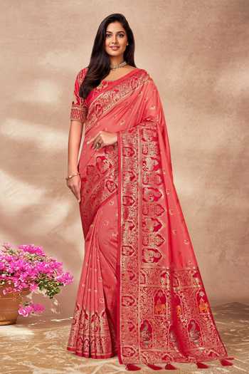 Khwaab By Sanjana Lakhani Palatial Woven Pink Saree & Blouse Set 