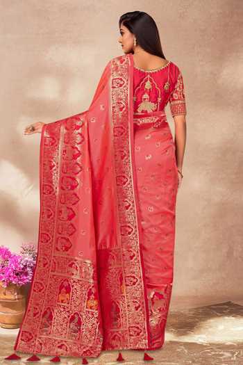 Khwaab By Sanjana Lakhani Palatial Woven Pink Saree & Blouse Set 