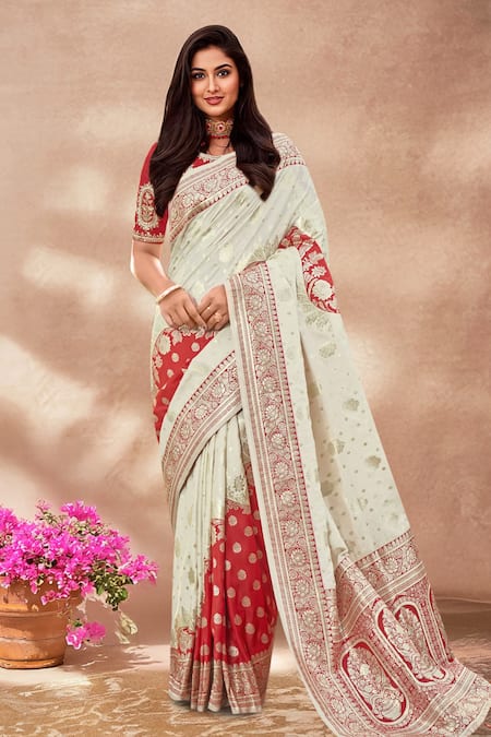Naintara Bajaj Floral Woven Banarasi Silk Saree Set 