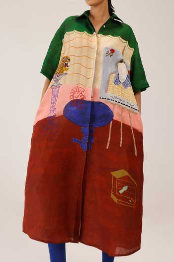 Buy Cord Multi Color Linen Collared Loft Print Dress Buy_Cord_Multi Color Linen Collared Loft Print Dress
