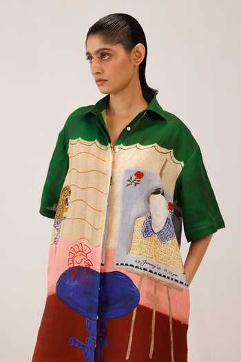 Shop Cord Multi Color Linen Collared Loft Print Dress Shop_Cord_Multi Color Linen Collared Loft Print Dress