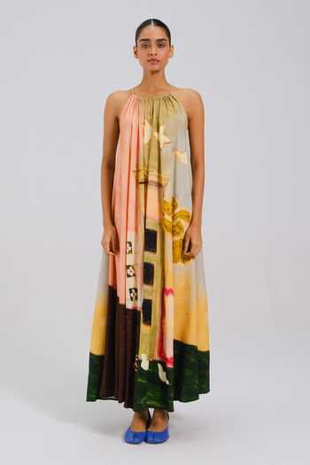 Cord Multi Color Halter Neck Circle Long Dress Online at Aza Fashions Cord_Multi Color Halter Neck Circle Long Dress _Online_at_Aza_Fashions