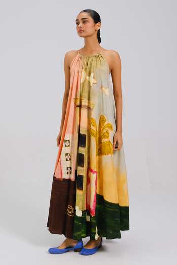 Cord Multi Color Halter Neck Circle Long Dress at Aza Fashions Cord_Multi Color Halter Neck Circle Long Dress _at_Aza_Fashions