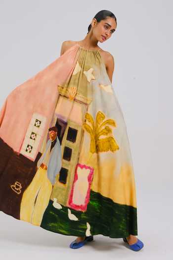 Buy Cord Multi Color Halter Neck Circle Long Dress Buy_Cord_Multi Color Halter Neck Circle Long Dress