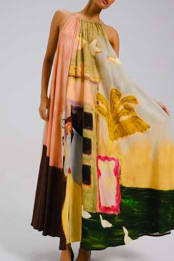 Shop Cord Multi Color Halter Neck Circle Long Dress Shop_Cord_Multi Color Halter Neck Circle Long Dress