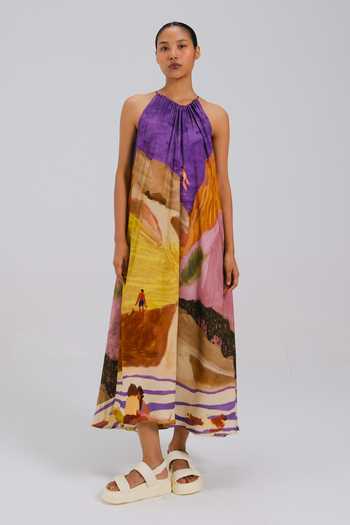 Buy Cord Multi Color Halter Neck Swimmers Print Dress Online at Aza Fashions Buy_Cord_Multi Color Halter Neck Swimmers Print Dress _Online_at_Aza_Fashions