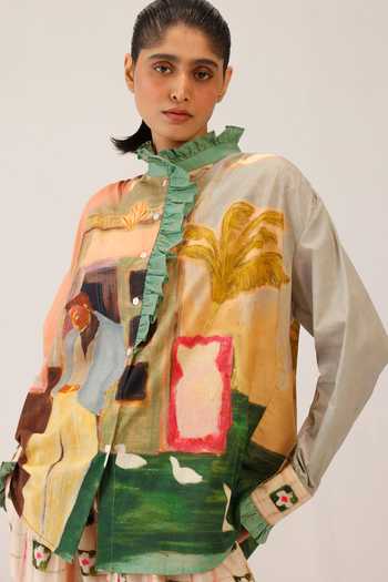 Cord_Multi Color Cambric High Neck Alma Printed Shirt _Online_at_Aza_Fashions