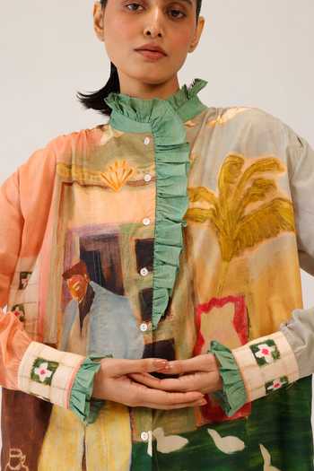 Shop_Cord_Multi Color Cambric High Neck Alma Printed Shirt _Online_at_Aza_Fashions