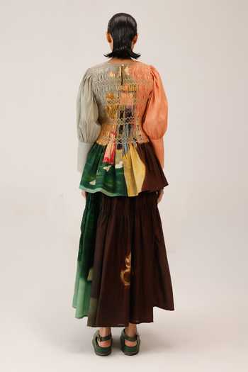 Shop_Cord_Multi Color Silk, Cotton Smocking Round Neck Gaia Printed Top 