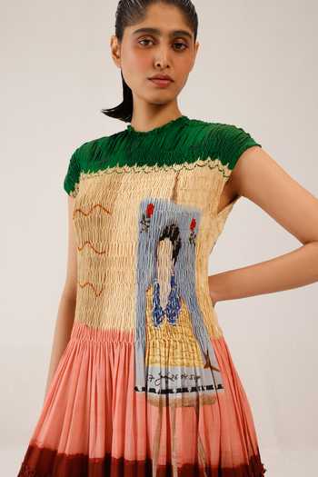 Shop_Cord_Multi Color Cotton Smocking High Neck July Loft Print Dress 