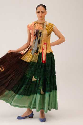 Buy_Cord_Multi Color Cotton Smocking Round Neck July Morning Coffee Print Dress 