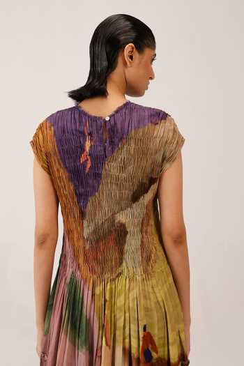 Shop_Cord_Multi Color Cotton Smocking Round Neck July Swimmers Print Dress _Online_at_Aza_Fashions