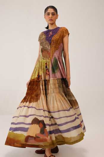 Shop_Cord_Multi Color Cotton Smocking Round Neck July Swimmers Print Dress 