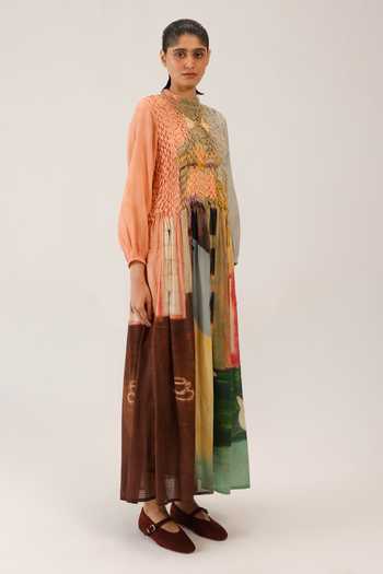 Buy_Cord_Multi Color Cotton Smocking High Neck June Dress _Online_at_Aza_Fashions