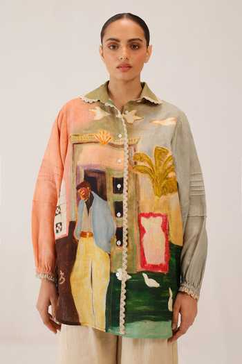 Buy_Cord_Multi Color Linen Lace Collared Moira Morning Coffee Shirt _Online_at_Aza_Fashions