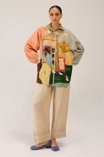 Shop_Cord_Multi Color Linen Lace Collared Moira Morning Coffee Shirt _Online_at_Aza_Fashions