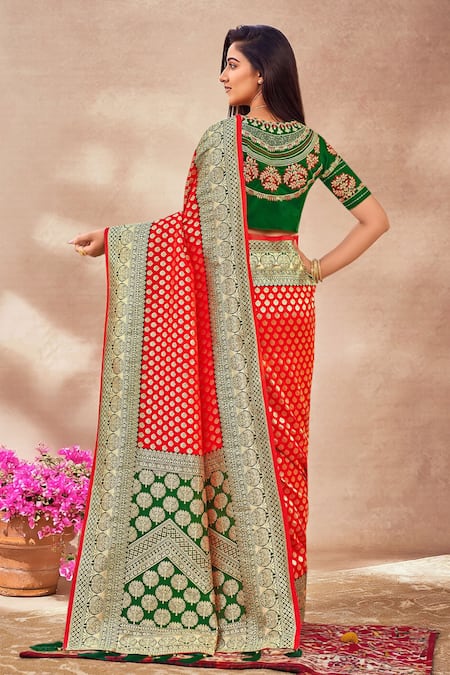 Naintara Bajaj Floral Woven Banarasi Silk Saree Set 