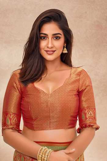 Khwaab By Sanjana Lakhani Orange , Satin Embroidery, Tassels Abstract Woven Saree With Blouse at Aza Fashions Khwaab By Sanjana Lakhani_Orange , Satin Embroidery, Tassels Abstract Woven Saree With Blouse _at_Aza_Fashions