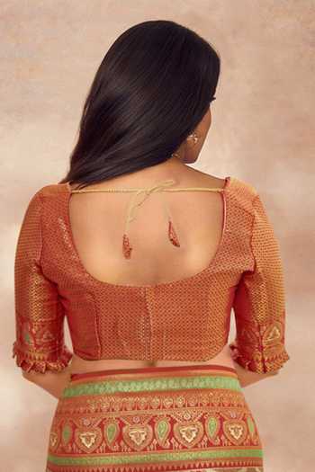 Khwaab By Sanjana Lakhani Orange , Satin Embroidery, Tassels Abstract Woven Saree With Blouse Online at Aza Fashions Khwaab By Sanjana Lakhani_Orange , Satin Embroidery, Tassels Abstract Woven Saree With Blouse _Online_at_Aza_Fashions