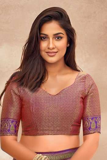 Khwaab By Sanjana Lakhani Purple Silk, Brocade Embroidery, Tassels Abstract Woven Pattern Saree And Blouse at Aza Fashions Khwaab By Sanjana Lakhani_Purple Silk, Brocade Embroidery, Tassels Abstract Woven Pattern Saree And Blouse _at_Aza_Fashions