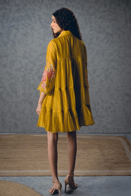 Paulmi And Harsh Lana Printed Sleeve Tiered Dress 