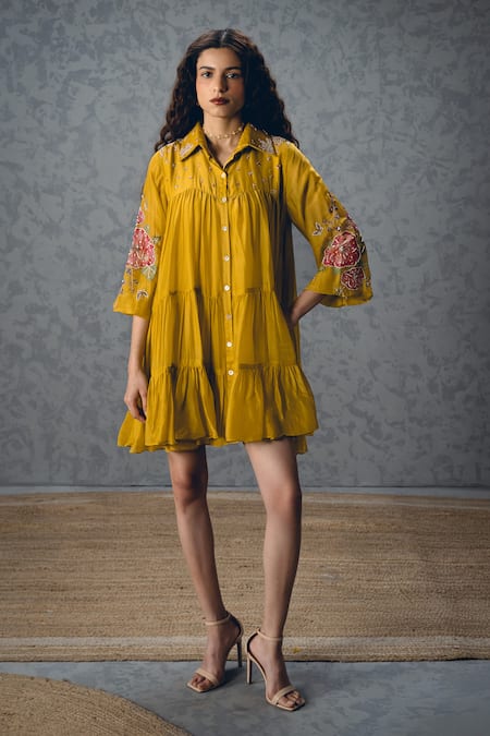 Paulmi And Harsh Lana Printed Sleeve Tiered Dress 