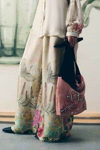 Shop Paulmi And Harsh Ivory Satin Embroidery Collared Aika Shirt And Printed Pant Set Online at Aza Fashions Shop_Paulmi And Harsh_Ivory Satin Embroidery Collared Aika Shirt And Printed Pant Set _Online_at_Aza_Fashions
