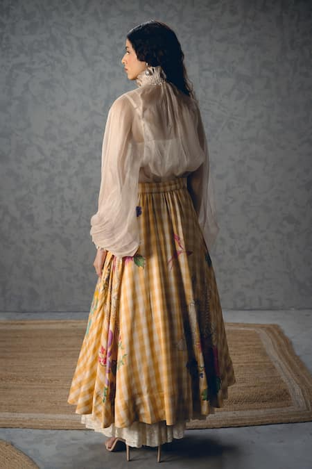 Paulmi And Harsh Sunlit Puffed Sleeve Shirt & Printed Skirt Set 