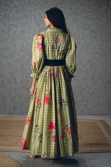 Paulmi And Harsh Anna Checkered & Floral Print Dress 