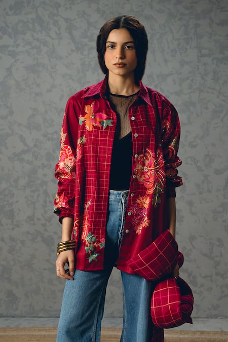 Paulmi And Harsh Jade Checks & Floral Print Shirt 