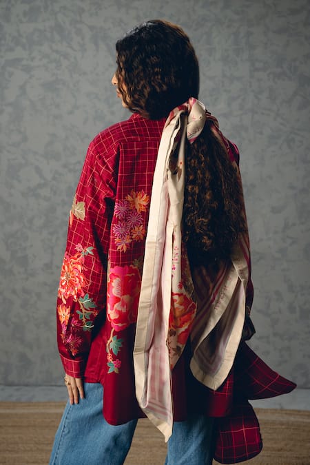 Paulmi And Harsh Jade Checks & Floral Print Shirt 