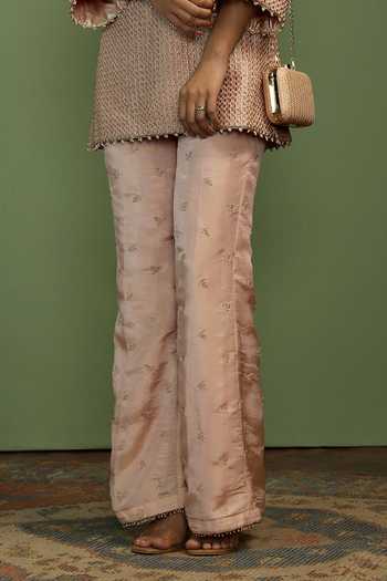 Mustard Moon By Neyha And Vrinda Pink Tissue Pearls, Zari, Gota Patti, Beads Karisma Textured Kurta And Pant Set Online at Aza Fashions Mustard Moon By Neyha And Vrinda_Pink Tissue Pearls, Zari, Gota Patti, Beads Karisma Textured Kurta And Pant Set _Online_at_Aza_Fashions